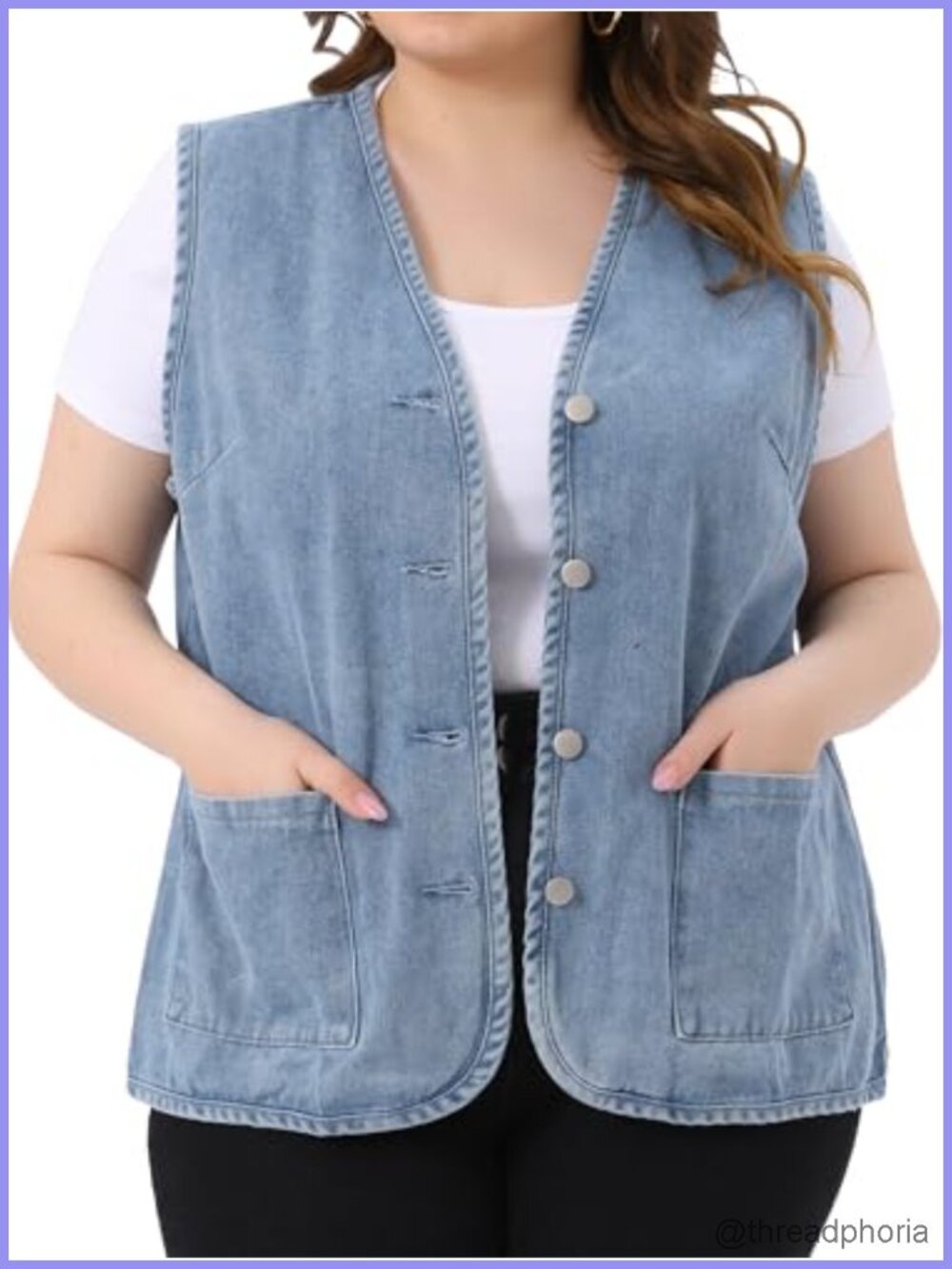 Plus Size Denim Vest Sleeveless Button Down Waistcoat